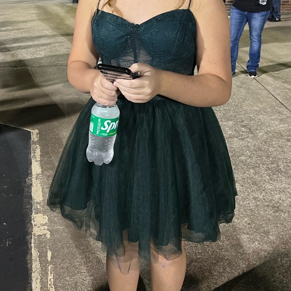 Dark Green Short Lace Dress